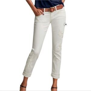Cabi Slim Boyfriend White Jeans Embroidered Floral Stretch Sz‎ 14 Stylr 5490